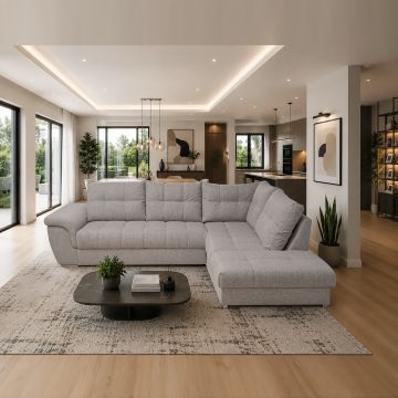 SALOTTO MOD. ASMARA ANGOLARE DX CON CARRELLO ESTRAIBILE IN TESSUTO GRIGIO CHIARO 