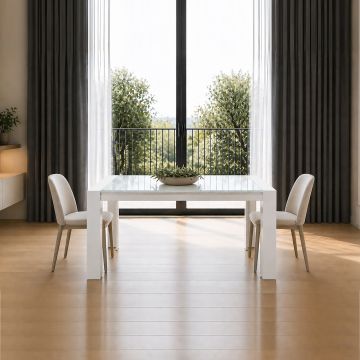 TAVOLO ALL. MOD. MILANO CM 140X90 BIANCO CON PIANO IN VETRO 