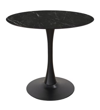 TAVOLO TONDO MOD.PAUL DIAM. 80 METALLO NERO OPACO E PIANO VETRO CERAMICA EFFETTO MARMO