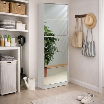 SCARPIERA 5 RIBALTE MOD. MULTIUSO CM 62X18 H. 182 EUCALIPTO E SPECCHIO 