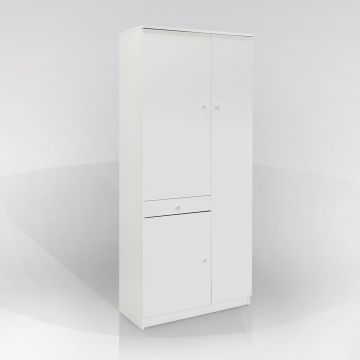 Armadio 135x200H cm Bianco opaco con tre ante e tre cassetti