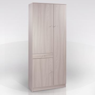 Armadio 153x217h cm con tre ante e due cassetti in legno bianco lucido e  grigio cemento - Adore