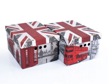 SET 2 SCATOLE DECORATIVE LONDON IN CARTONE ONDULATO 33X25X18CM