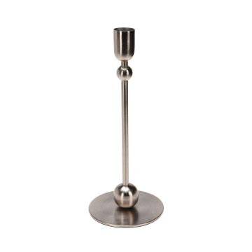 CANDELABRO 1 FUOCO IN FERRO COLOR ARGENTO SATINATO H 23CM