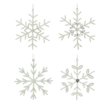 DECORAZIONE DA APPENDERE FIOCCO DI NEVE BIANCO PERLATO DIAM. 15CM ASS.