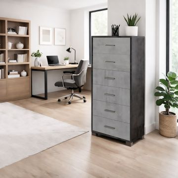 CASSETTIERA MOD. QUADRANTE CM 50X41 H. 124 OSSIDO NERO E CEMENTO