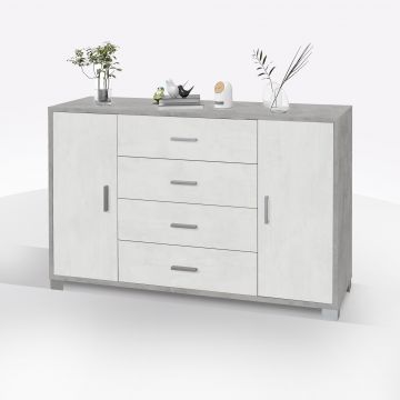 CREDENZA MOD. QUADRANTE CEMENTO E OSSIDO BIANCO 