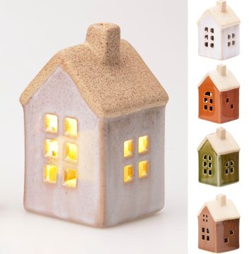 CASETTA CON LED IN CERAMICA BEIGE/ARANCIO/VERDE/MARRONE 5X5CM H 9CM ASS