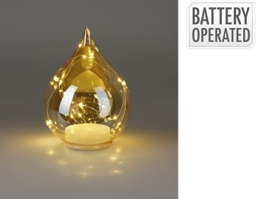 GOCCIA DI VETRO COLOR AMBRA CON 15 LED H. 19CM