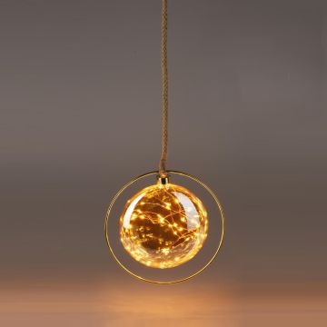 SFERA DI VETRO AMBRATA 40 LED BIANCO CALDO DIAM. 18CM 
