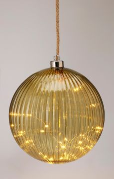 SFERA DI VETRO AMBRATA CON LED BIANCO CALDO DIAM. 20CM 