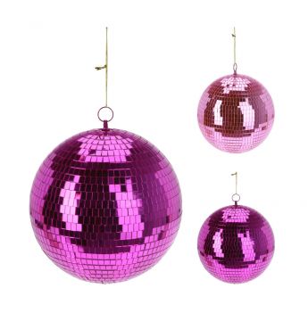 PENDENTE SFERA A SPECCHIO IN PLASTICA FUCSIA/ROSA DIAM. 25CM ASS.