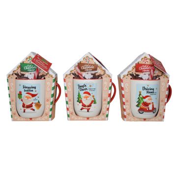 CONFEZIONE TAZZA NATALIZIA CERAMICA + CIOCCOLATA CALDA/MARSHMALLOWS ASS.