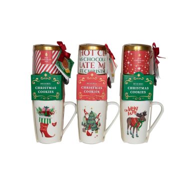 SET REGALO 3PZ TAZZA CERAMICA NATALIZIA + BEVANDA + BISCOTTI ASS.