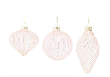 SFERA DI VETRO ROSA CON GLITTER ORO DIAM. 8-12CM ASS.