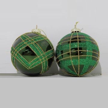 SFERA DI VETRO VERDE CON GLITTER ORO DIAM. 8CM ASSORTITO