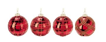 SFERA DI VETRO ROSSO CON GLITTER ORO/ROSSO DIAM. 8CM ASS.