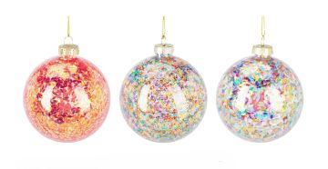 SFERA IN VETRO CON LUSTRINI DIAM. 8CM ASSORTITO