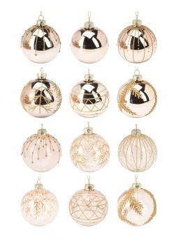 SFERA IN VETRO ORO LUCIDO/OPACO CON GLITTER DIAM. 8CM DECORO ASS.