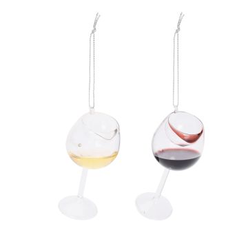 DECORAZIONE CALICE DI VINO IN VETRO CON LIQUIDO H 10CM ASS