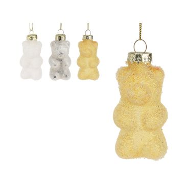 PENDENTE ORSO IN VETRO BIANCO/ORO/ARGENTO EFFETTO BOLLE H. 7CM ASS.