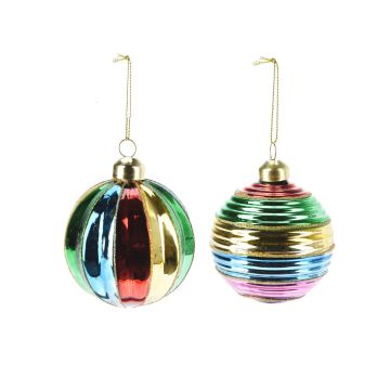 SFERA IN VETRO LUCIDA MULTICOLOR CON RIGHE ORIZZONTALI/VERTICALI DIAM. 8CM ASS