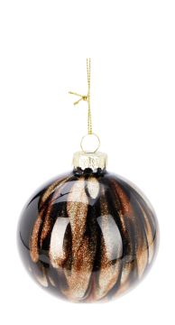 SFERA IN VETRO CON DECORO SFUMATO MARRONE E GLITTERATO ORO DIAM. 8CM