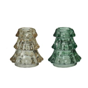 PORTA CANDELA IN VETRO A FORMA DI ALBERO H 7CM ASSORTITO