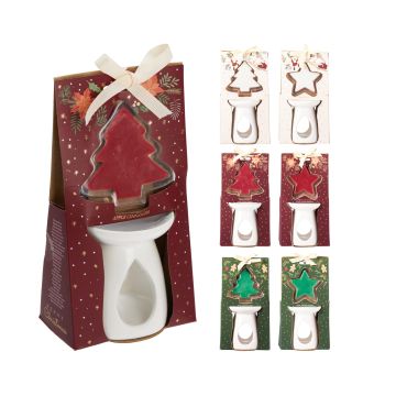 CONFEZIONE REGALO BRUCIA ESSENZE IN CERAMICA H 9CM CON CERA ASS.