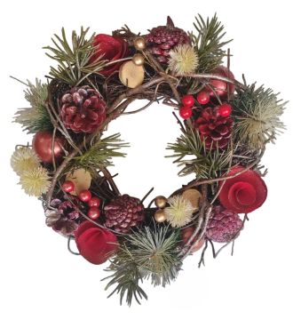 GHIRLANDA CON PIGNE BACCHE, RAMI E LICHENI DIAM. 26CM H 8CM