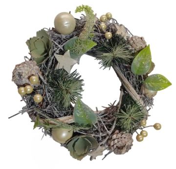 GHIRLANDA BIANCA/ARGENTO CON STELLE E BACCHE DIAM. 26CM H 8CM