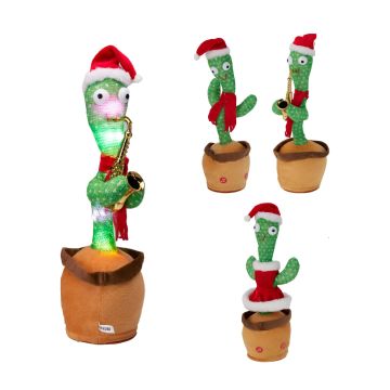 PELUCHE CACTUS NATALIZIO CON MUSICA/LED/MOVIMENTO H 32CM ASS.