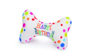 OSSO HAPPY BIRTHDAY IN POLIESTERE CON SQUEAKER 18CM