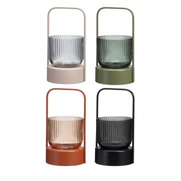 LANTERNA PORTA TEA LIGHT IN VETRO E METALLO DIAM. 10CM H 20CM ASS.
