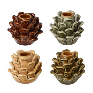 PORTA CANDELA 1 FUOCO A FORMA DI PIGNA IN CERAMICA DIAM. 6CM H 8CM ASS.