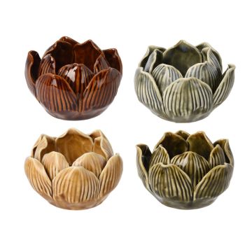 PORTA TEALIGHT FIORE DI LOTO IN CERAMICA DIAM. 8CM H 5CM ASS.