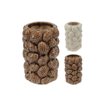 VASO IN CERAMICA CON PIGNE IN RILIEVO H. 23CM ASSORTITO