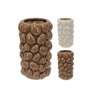 VASO IN CERAMICA CON PIGNE IN RILIEVO H. 28CM ASSORTITO