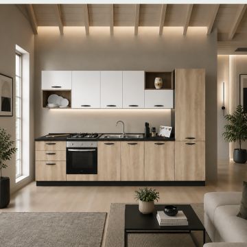 CUCINA MOD. MIRA CM 330X60 H. 216 NEBRASKA E BIANCO OPACO VERSIONE DESTRA