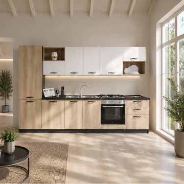 CUCINA MOD. MIRA CM 330X60 H. 216 NEBRASKA E BIANCO OPACO VERSIONE SINISTRA