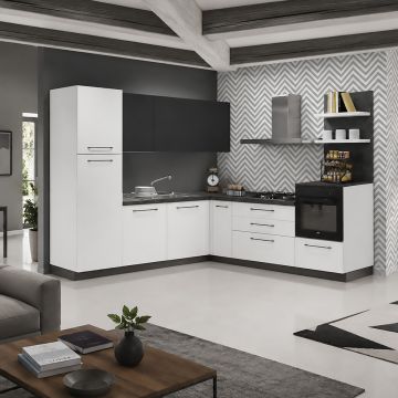 CUCINA MOD. UP DESIGN CM 244X244 H.216 NODO BIANCO E BETON LAVA