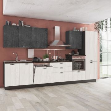 CUCINA MIRA CM 360X60 H. 216 ROVERE BIANCO E ARDESIA VERSIONE DESTRA