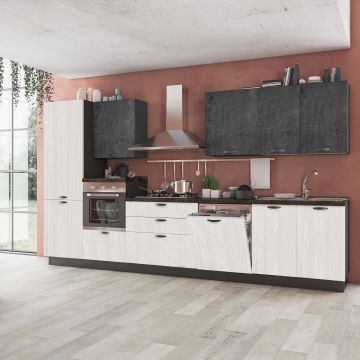 CUCINA CM 360X60 H216 ROVERE BIANCO E CEMENTO ARDESIA