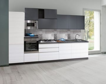 CUCINA NEW KELLY CM 360X60 H 240 FRASSINO BIANCO E ANTRACITE OPACO