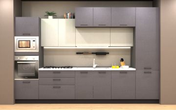 CUCINA MOD. SANDY CM 360X60 H.240 BIANCO DUNE E ANTRACITE POLVERE PROMO TORO