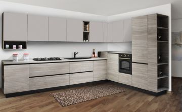 CUCINA MOD. FLY EVO NOCE GRIGIO E SKY UTOPIA SETA