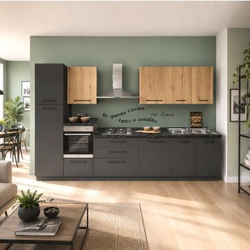 CUCINA MOD. SKY CM 360X60 H.216 CARBON E QUERCIA VECCHIA