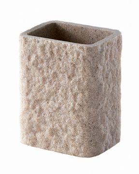LINEA ARIES - PORTA SPAZZOLINI BEIGE IN RESINA  9,2X6,5CM H 11CM