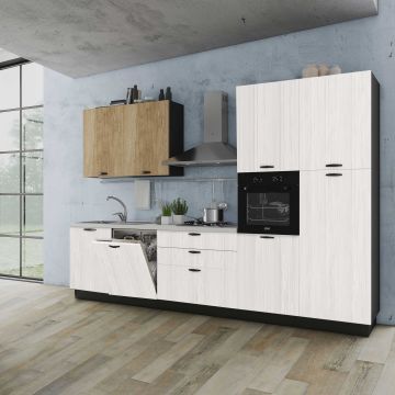 CUCINA MIRA CM 330X60 H 240 ROVERE BIANCO E NEBRASKA VERSIONE DESTRA