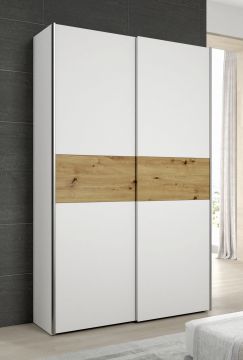 ARMADIO SCORREVOLE OZZULA IN LAMINATO BIANCO OPACO CON INSERTO ROVERE